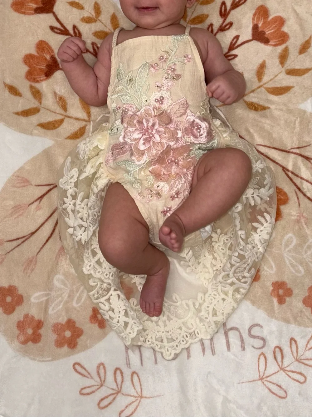 Delicate Pink & Cream Lace One-Piece for baby size 3 mo